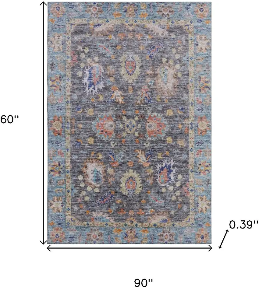 Gray And Copper Oriental Washable Area Rug With UV Protection Photo 9