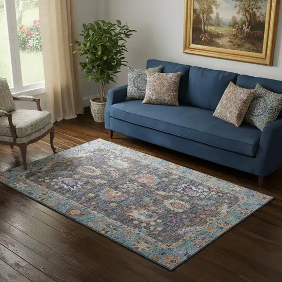 Gray And Copper Oriental Washable Area Rug With UV Protection Photo 2