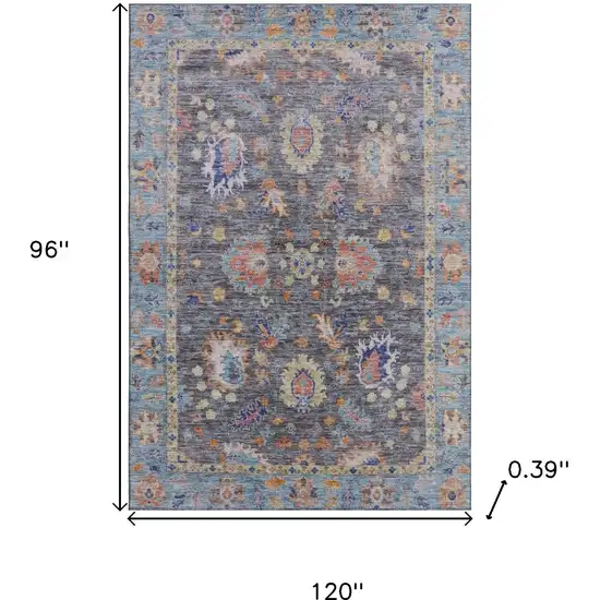 Gray And Copper Oriental Washable Area Rug With UV Protection Photo 9