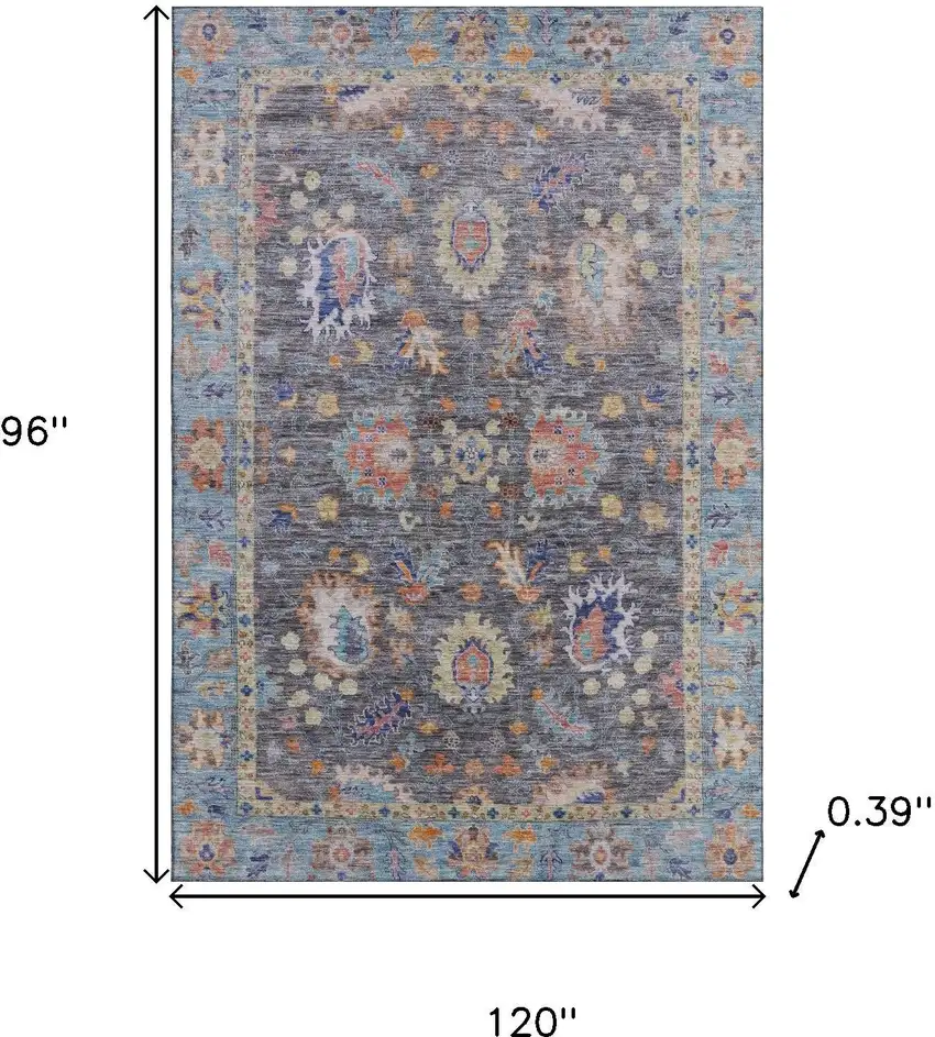 Gray And Copper Oriental Washable Area Rug With UV Protection Photo 9