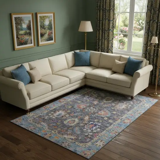 Gray And Copper Oriental Washable Area Rug With UV Protection Photo 2