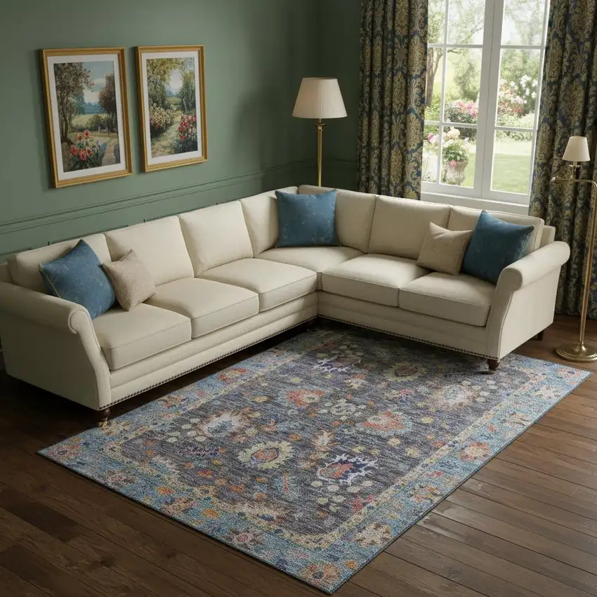 Gray And Copper Oriental Washable Area Rug With UV Protection Photo 2