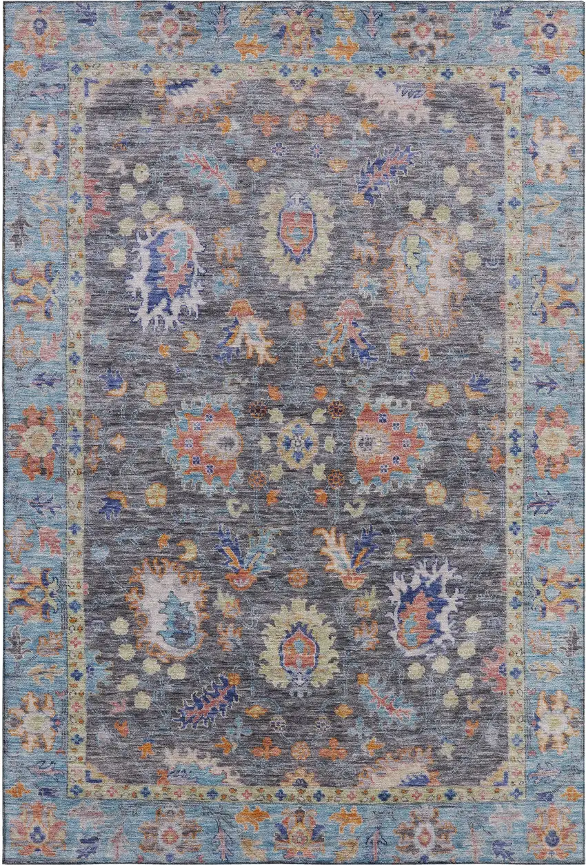 Gray And Copper Oriental Washable Area Rug With UV Protection Photo 2