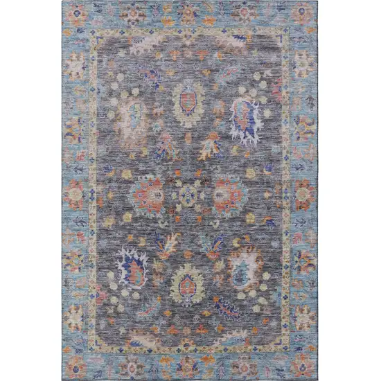 Gray And Copper Oriental Washable Area Rug With UV Protection Photo 4