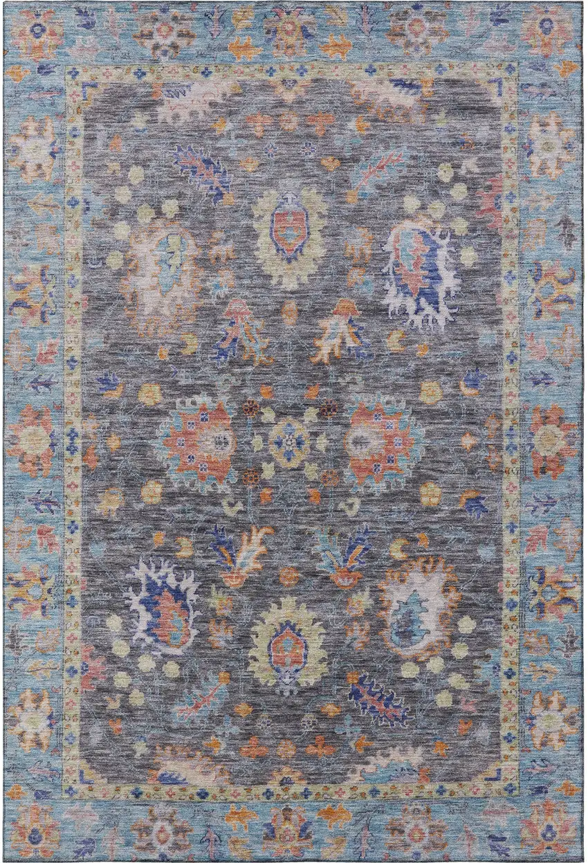 Gray And Copper Oriental Washable Area Rug With UV Protection Photo 4