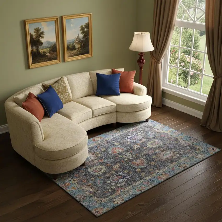 Gray And Copper Oriental Washable Area Rug With UV Protection Photo 2