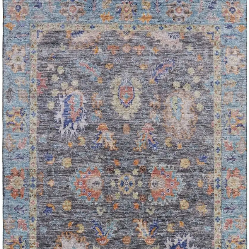 Gray And Copper Oriental Washable Area Rug With UV Protection Photo 4