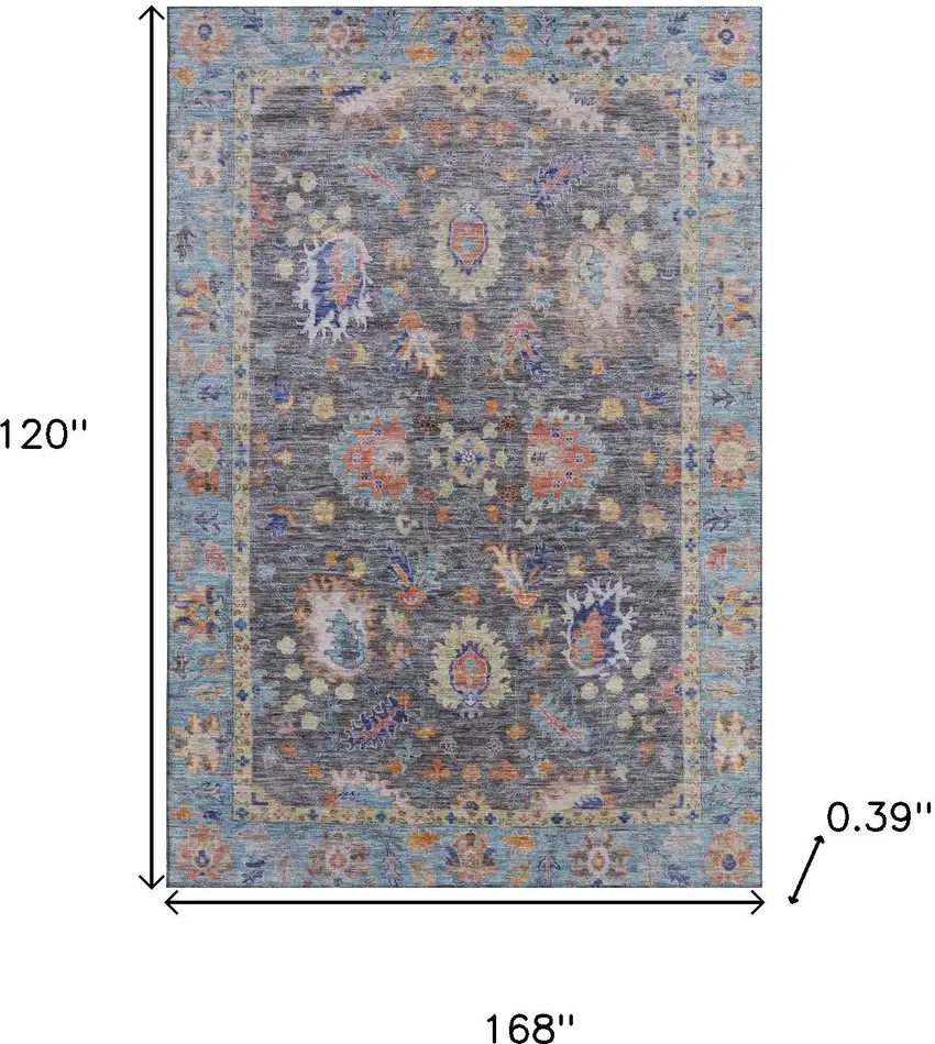 Gray And Copper Oriental Washable Area Rug With UV Protection Photo 9
