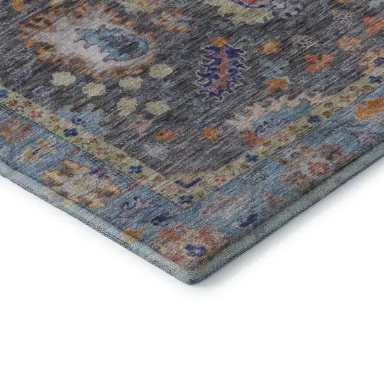 Gray And Copper Oriental Washable Area Rug With UV Protection Photo 7