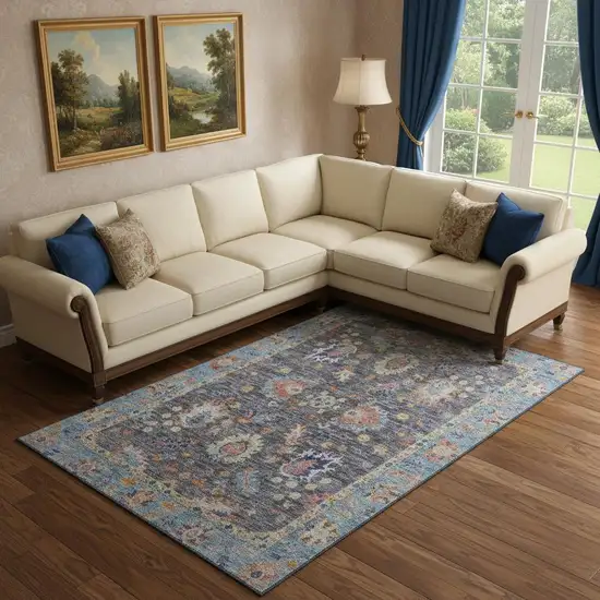 Gray And Copper Oriental Washable Area Rug With UV Protection Photo 2