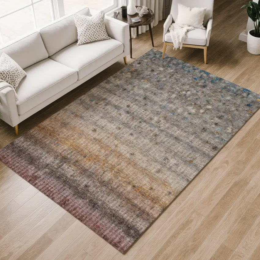 Gray And Copper Striped Washable Indoor Outdoor Area Rug Photo 7