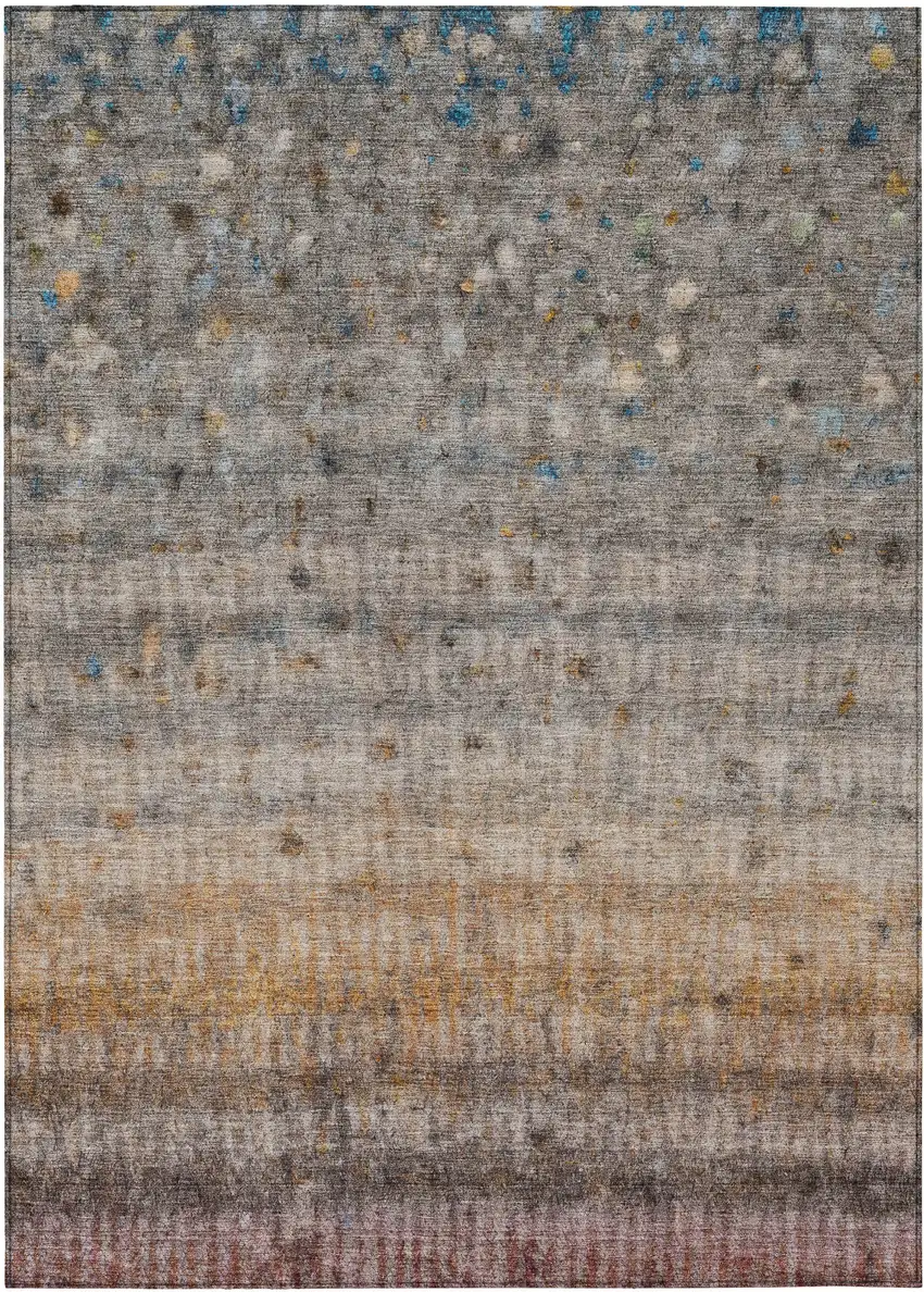 Gray And Copper Striped Washable Indoor Outdoor Area Rug Photo 2