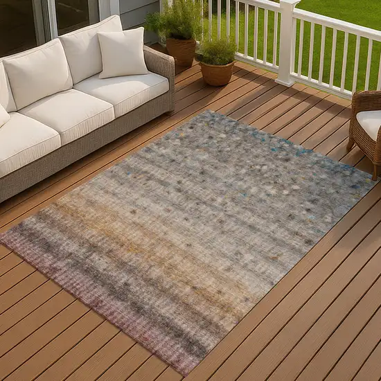 Gray And Copper Striped Washable Indoor Outdoor Area Rug Photo 6