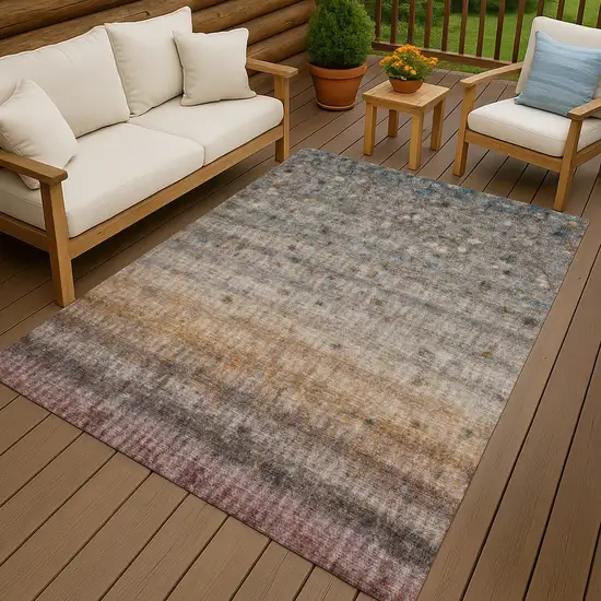 Gray And Copper Striped Washable Indoor Outdoor Area Rug Photo 9
