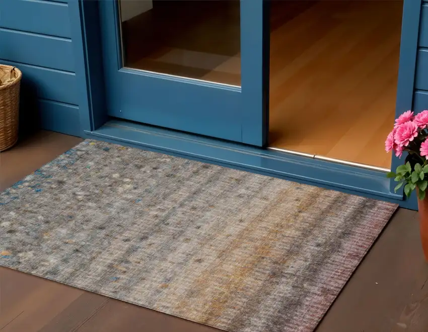 Gray And Copper Striped Washable Indoor Outdoor Area Rug Photo 1