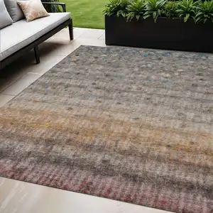 Photo of Gray And Copper Striped Washable Indoor Outdoor Area Rug