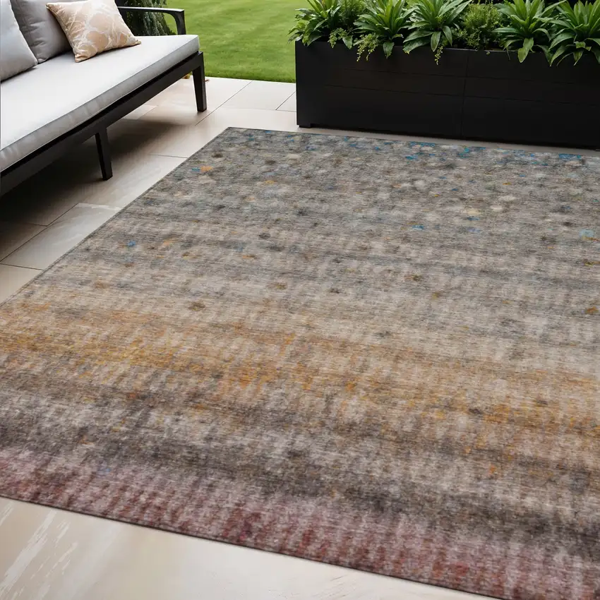 Gray And Copper Striped Washable Indoor Outdoor Area Rug Photo 1