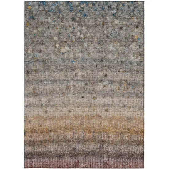 Gray And Copper Striped Washable Indoor Outdoor Area Rug Photo 4