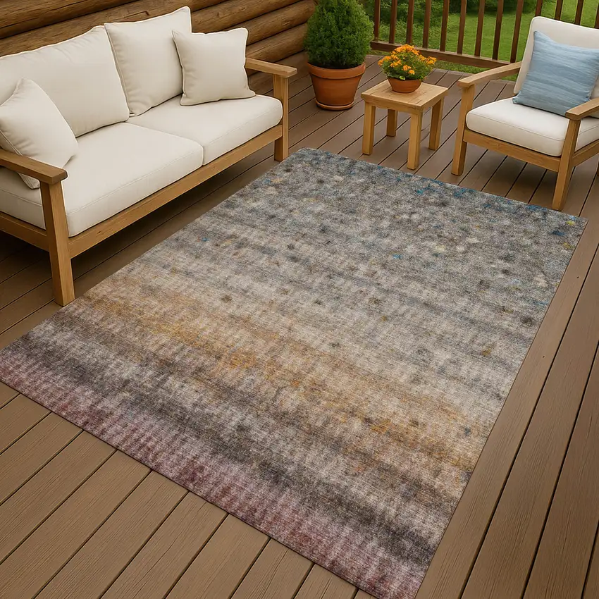 Gray And Copper Striped Washable Indoor Outdoor Area Rug Photo 9