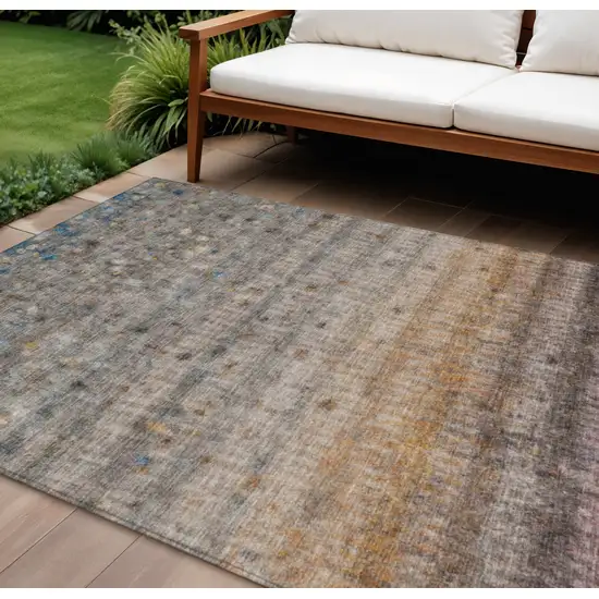 Gray And Copper Striped Washable Indoor Outdoor Area Rug Photo 1