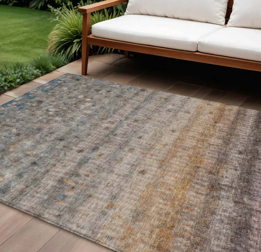Gray And Copper Striped Washable Indoor Outdoor Area Rug Photo 1