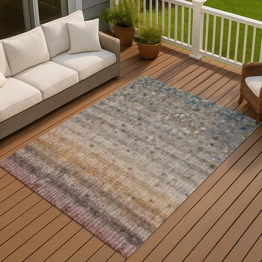Gray And Copper Striped Washable Indoor Outdoor Area Rug Photo 6