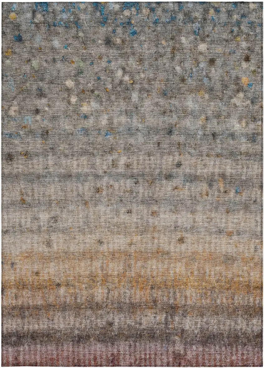 Gray And Copper Striped Washable Indoor Outdoor Area Rug Photo 4