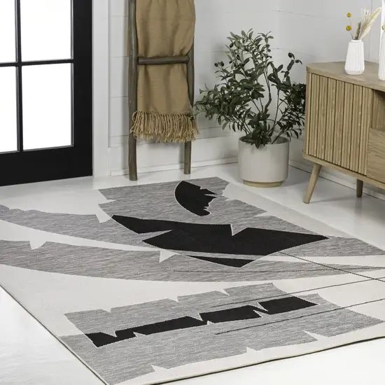 Gray And Cream Abstract Indoor Outdoor Area Rug Photo 5
