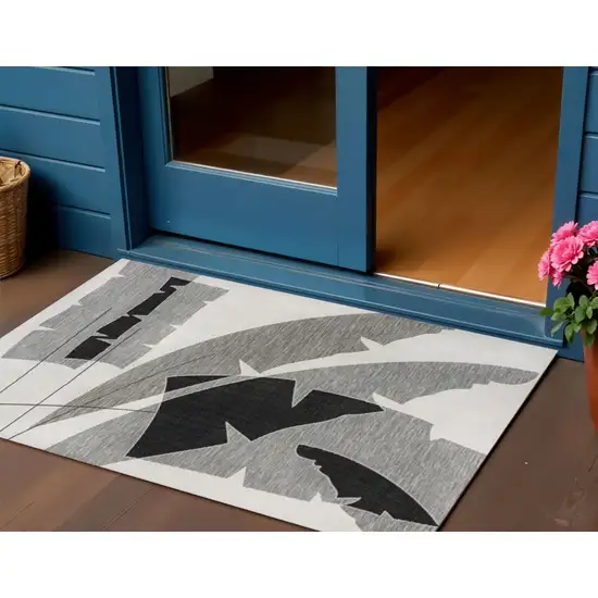 Gray And Cream Abstract Indoor Outdoor Area Rug Photo 1