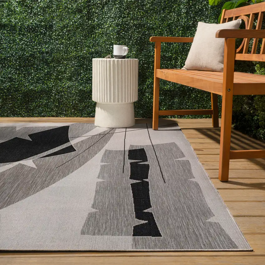 Gray And Cream Abstract Indoor Outdoor Area Rug Photo 8