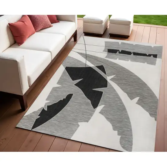 Gray And Cream Abstract Indoor Outdoor Area Rug Photo 1