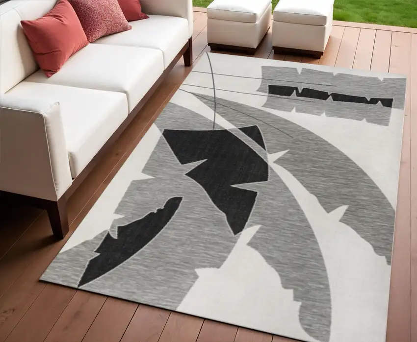 Gray And Cream Abstract Indoor Outdoor Area Rug Photo 1