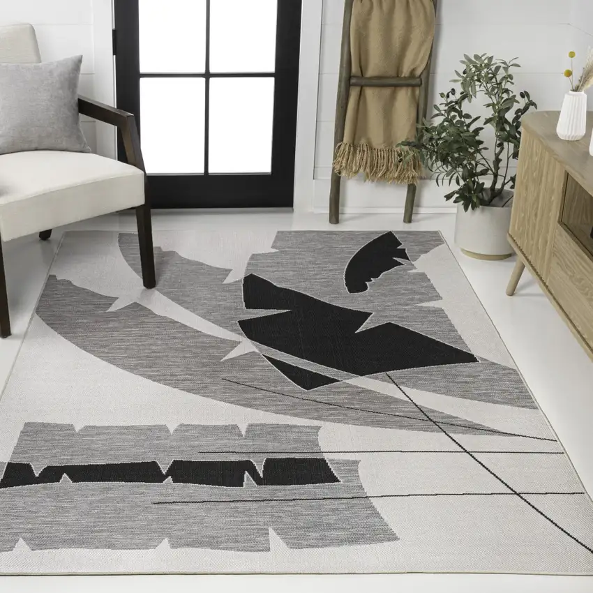 Gray And Cream Abstract Indoor Outdoor Area Rug Photo 6