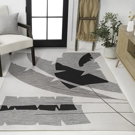 Gray And Cream Abstract Indoor Outdoor Area Rug Photo 6
