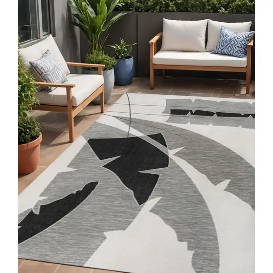 Gray And Cream Abstract Indoor Outdoor Area Rug Photo 1