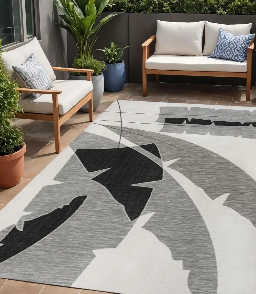 Gray And Cream Abstract Indoor Outdoor Area Rug Photo 1