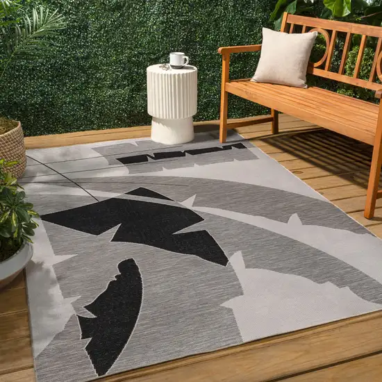 Gray And Cream Abstract Indoor Outdoor Area Rug Photo 7