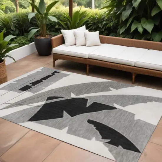 Gray And Cream Abstract Indoor Outdoor Area Rug Photo 1