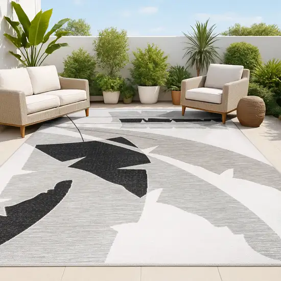 Gray And Cream Abstract Indoor Outdoor Area Rug Photo 4