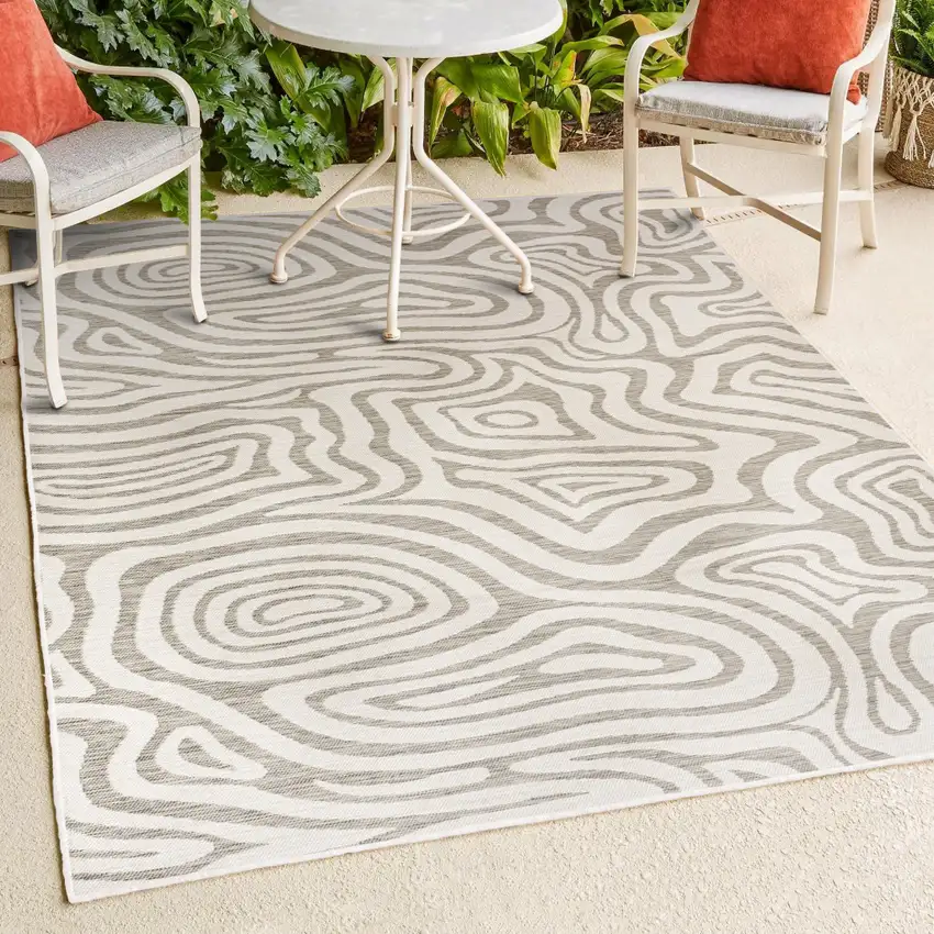 Gray And Cream Abstract Washable Indoor Outdoor Area Rug Photo 9