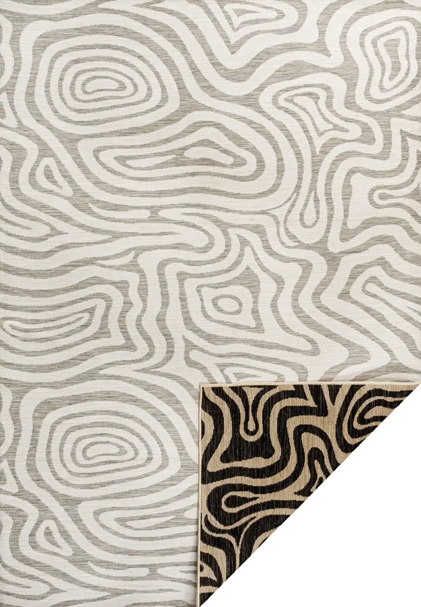 Gray And Cream Abstract Washable Indoor Outdoor Area Rug Photo 1