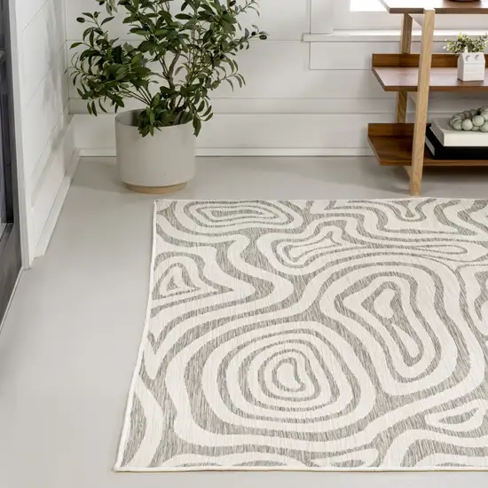 Gray And Cream Abstract Washable Indoor Outdoor Area Rug Photo 6