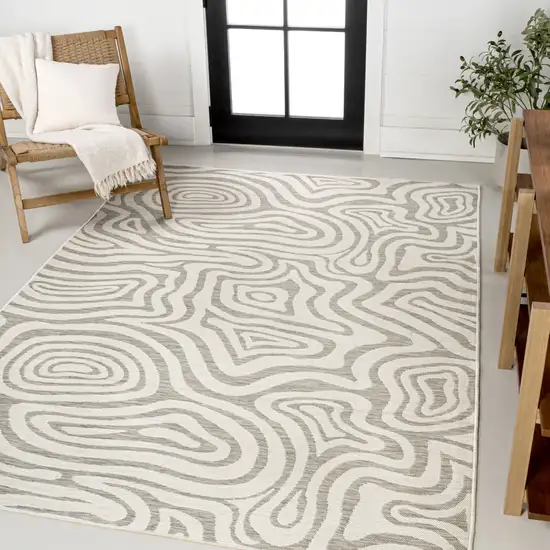 Gray And Cream Abstract Washable Indoor Outdoor Area Rug Photo 5