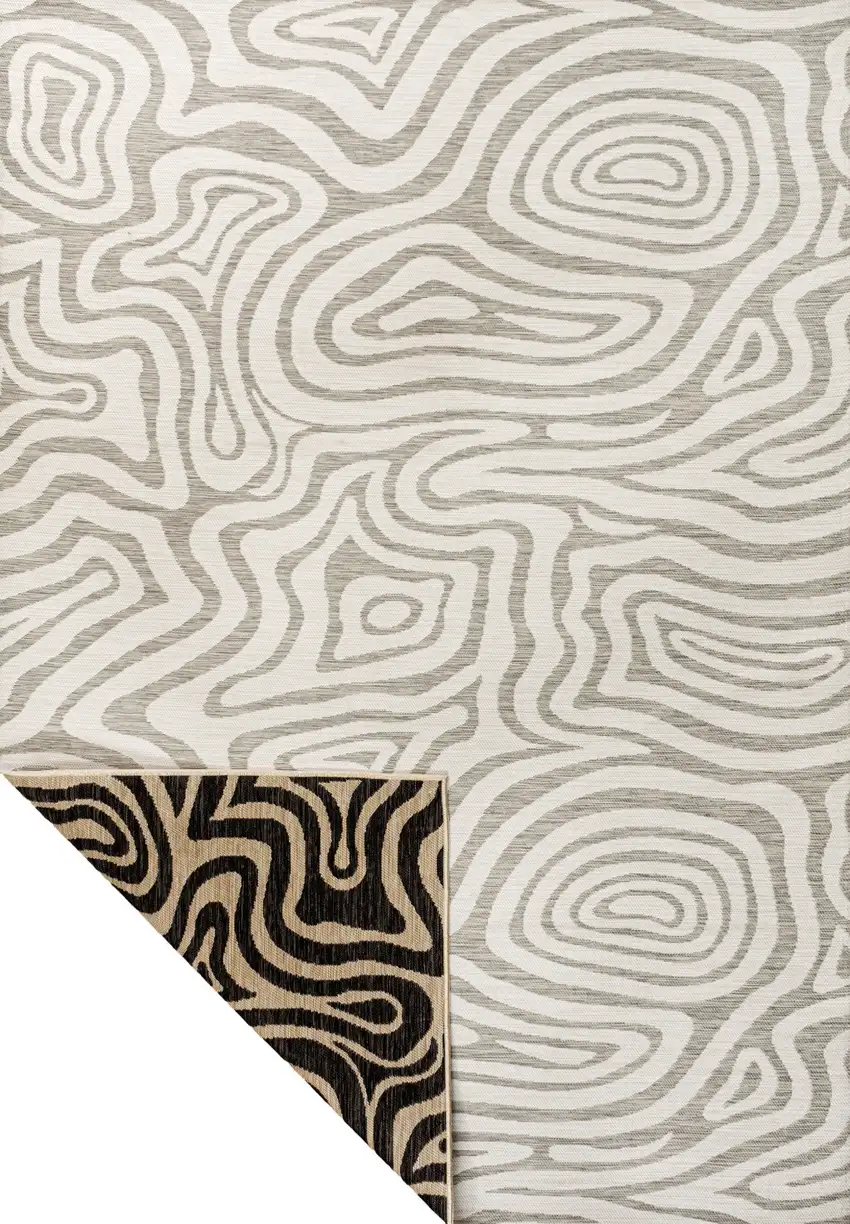 Gray And Cream Abstract Washable Indoor Outdoor Area Rug Photo 3