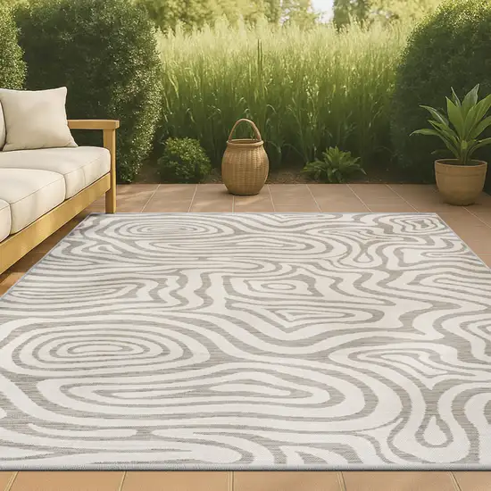 Gray And Cream Abstract Washable Indoor Outdoor Area Rug Photo 4