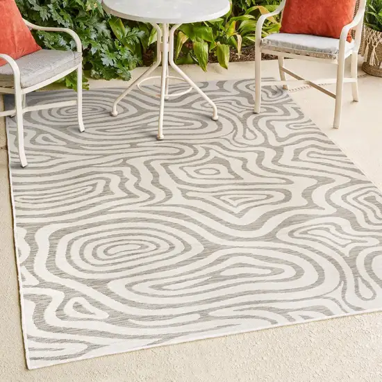 Gray And Cream Abstract Washable Indoor Outdoor Area Rug Photo 9