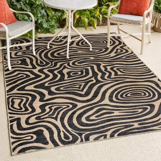 Gray And Cream Abstract Washable Indoor Outdoor Area Rug Photo 9