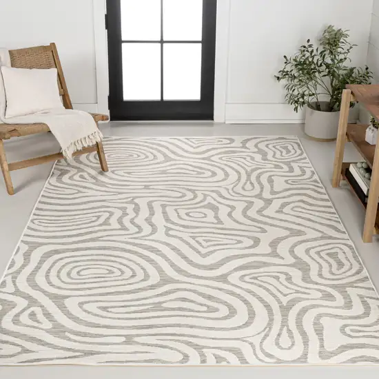 Gray And Cream Abstract Washable Indoor Outdoor Area Rug Photo 7