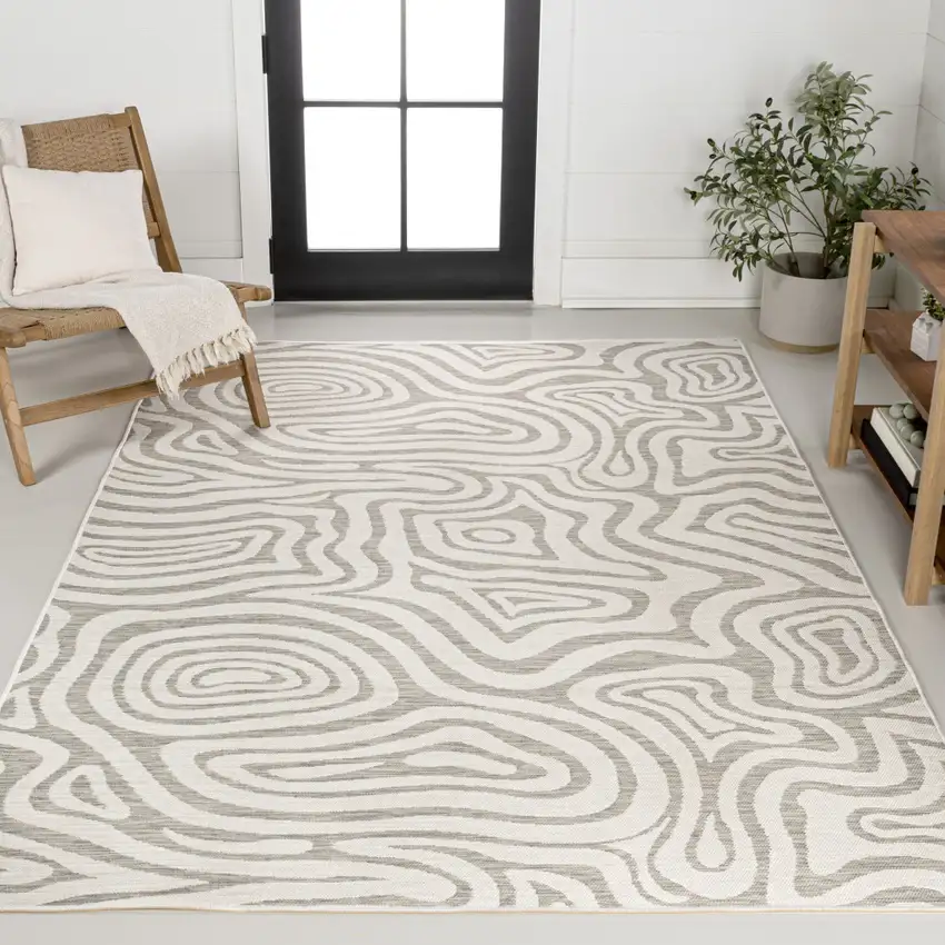 Gray And Cream Abstract Washable Indoor Outdoor Area Rug Photo 7
