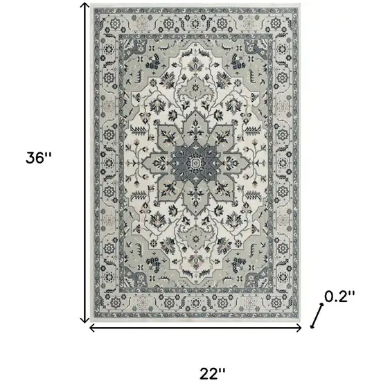 Gray And Cream Floral Area Rug Photo 3